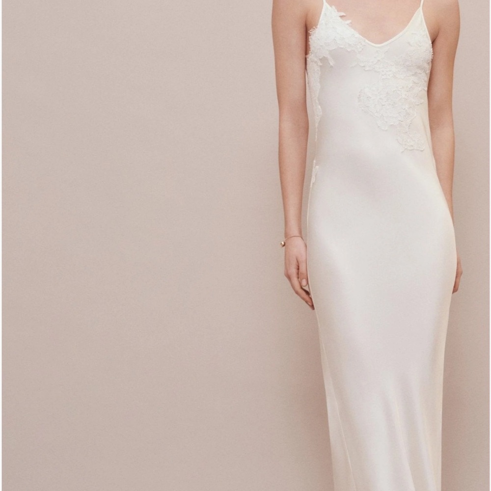 NWT Ivory Satin Slip Dress with Lace details. Bridal or formal
